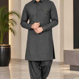 Charcoal Grey 4-Season Blended Shalwar Kameez