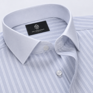 Men’s Sky Blue Striped Dress Shirt – Contrast White Collar