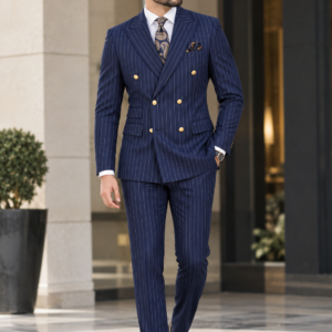 Navy Blue Pinstripe Double-Breasted Suit