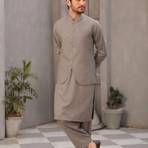 Dusty gray shalwar kameez with matching waistcoat